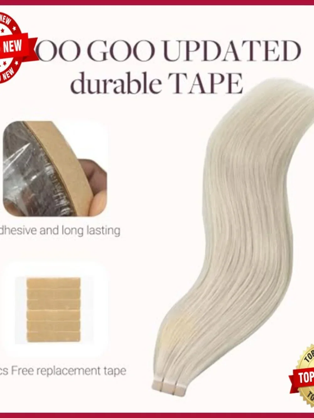 20in Tape-In Human Hair Extensions, 100g 40pcs, Straight Seamless